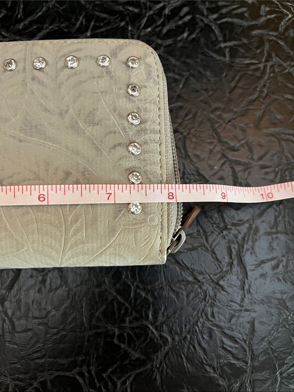 Ivory Embossed Wallet with Rhinestone Accents - Picture 6 of 7